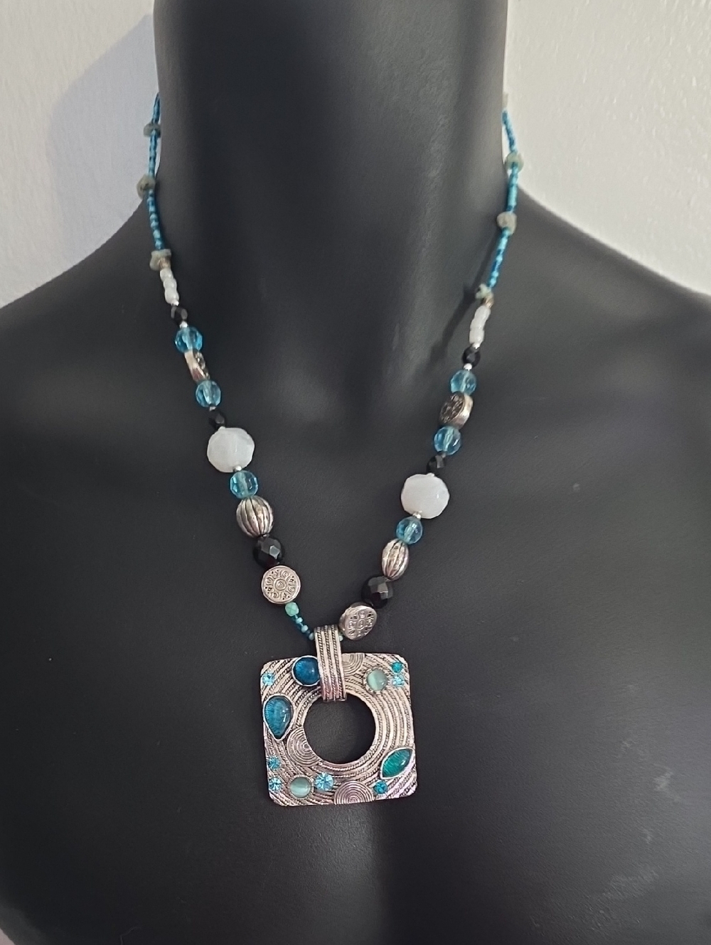Turquoise Accent Square Pendant Necklace